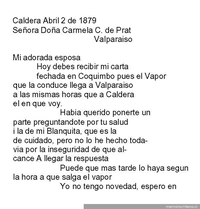 Caldera, 2 de abril de 1879 : carta de Arturo Prat a Carmela Carvajal