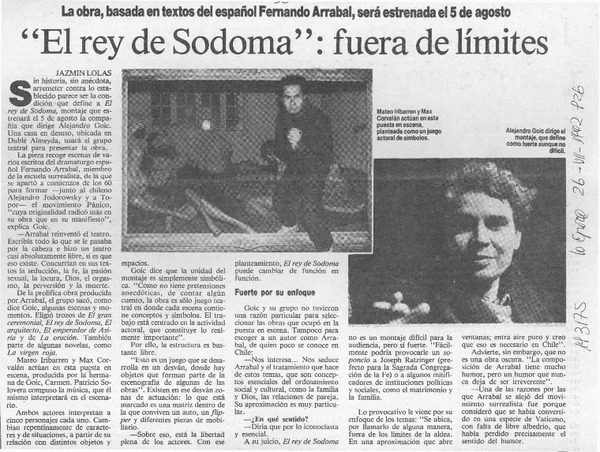 "El rey de Sodoma", fuera de límites  [artículo] Jazmín Lolas.