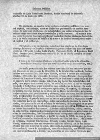 Tribuna Política [manuscrito]: Audición de Luis Hernández Parker, Radio Nacional de Minería