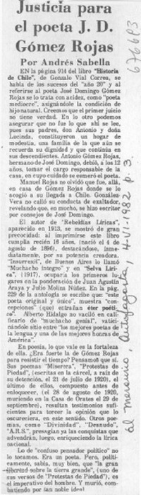 Justicia para el poeta J. D. Gómez Rojas Justicia para el poeta J. D. Gómez Rojas