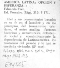 America Latina, opción y esperanza. America Latina, opción y esperanza.
