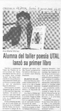 Alumna del taller poesía UTAL lanzó su primer libro Alumna del taller poesía UTAL lanzó su primer libro
