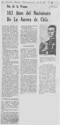 163 años del nacimiento de la Aurora de Chile. 163 años del nacimiento de la Aurora de Chile.