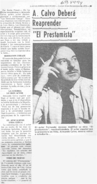 A. Calvo deberá reaprender "El prestamista". A. Calvo deberá reaprender "El prestamista".