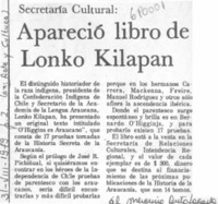 Apareció libro de Lonko Kilapán. Apareció libro de Lonko Kilapán.