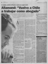 Allamand, "Vuelvo a Chile a trabajar como abogado" Allamand, "Vuelvo a Chile a trabajar como abogado"