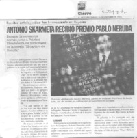 Antonio Skarmeta recibió premio Pablo Neruda Antonio Skarmeta recibió premio Pablo Neruda