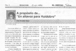 A propósito de -- "En altavoz para Huidobro" A propósito de -- "En altavoz para Huidobro"