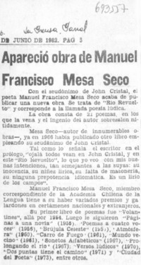 Apareció obra de Manuel Francisco Mesa Seco. Apareció obra de Manuel Francisco Mesa Seco.