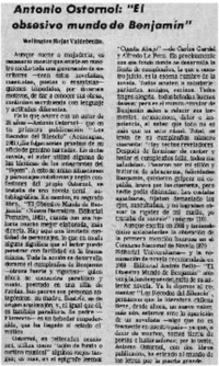 Antonio Ostornol, "El obsesivo mundo de Benjamín" Antonio Ostornol, "El obsesivo mundo de Benjamín"