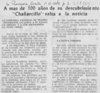 A más de 100 años de su descubrimiento "Chañarcillo" salta a la noticia. A más de 100 años de su descubrimiento "Chañarcillo" salta a la noticia.