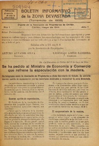 Boletín informativo de la zona devastada.