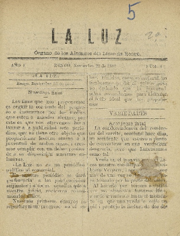 La Luz órgano de los alumnos del Liceo de Rengo.
