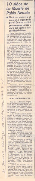 10 años de la muerte de Pablo Neruda.