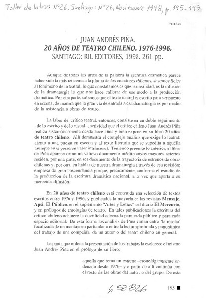 20 años de teatro chileno 1976-1996  [artículo] Adelaida Neira Délano