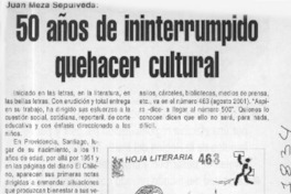 50 años de ininterrumpido quehacer cultural  [artículo]
