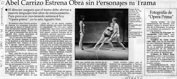 Abel Carrizo estrena obra sin personajes ni trama  [artículo]