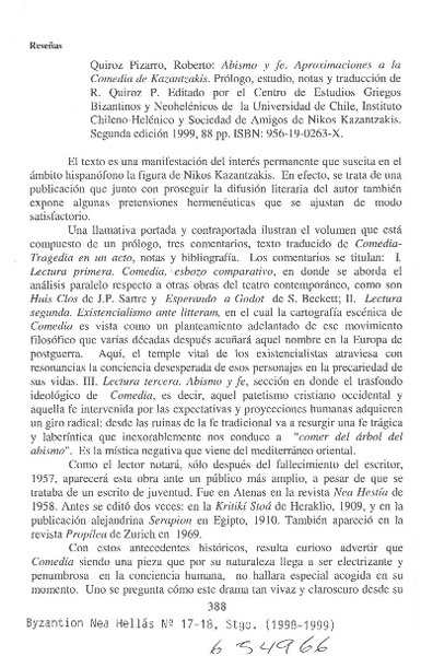 Abismo y fe  [artículo] M. Mercedes López Delgado <y> Roberto Quiroz Pizarro