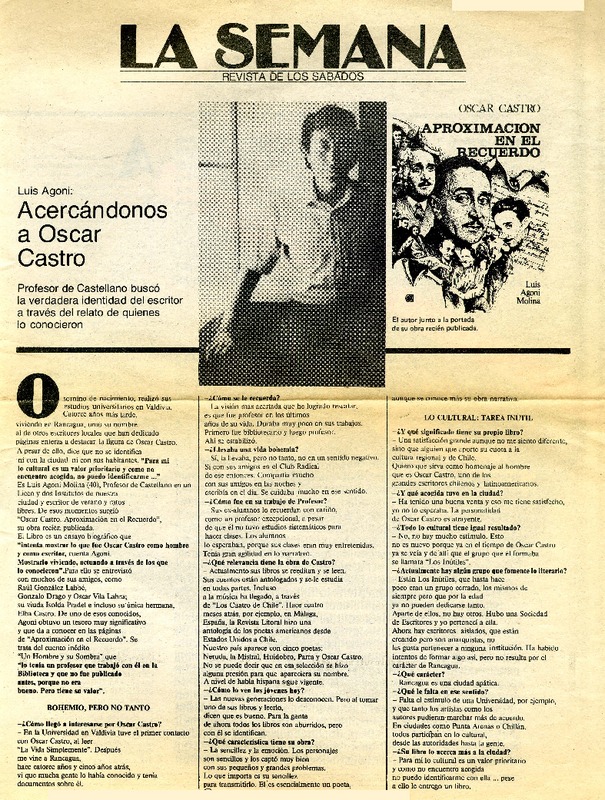 Acercándonos a Oscar Castro : [entrevistas] [artículo]