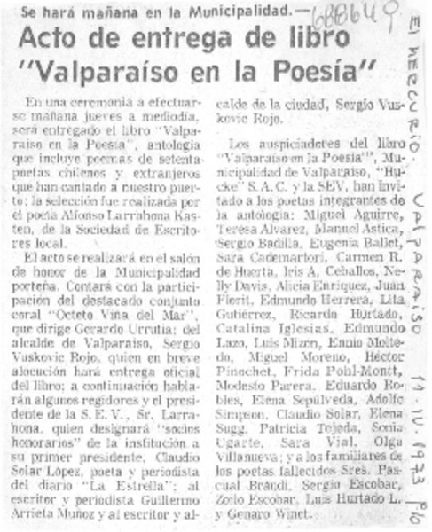 Acto de entrega de libro "Valparaíso en la poesía".