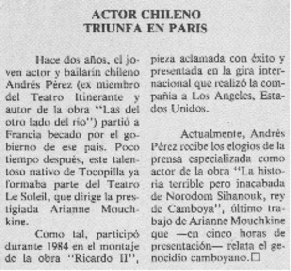 Actor chileno triunfa en París.