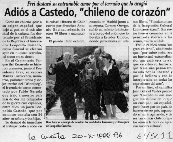 Adiós a Castedo, "chileno de corazon"  [artículo]