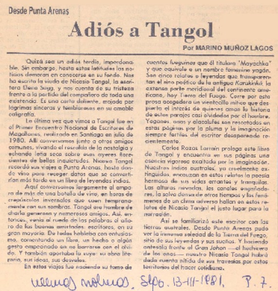 Adiós a Tangol