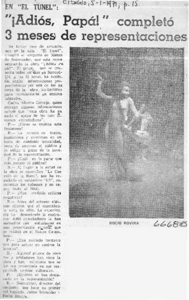 Adiós papá!" completó 3 meses de representaciones.  [artículo]