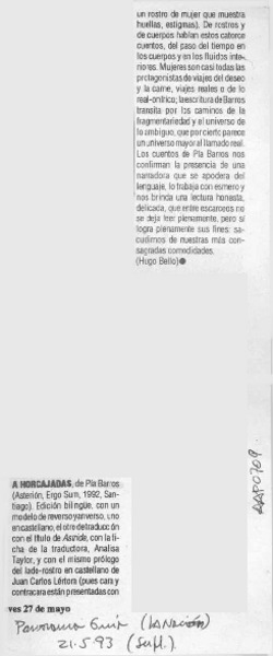 A horcajadas  [artículo] Hugo Bello.