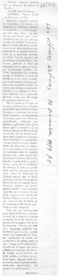 Alegato histórico de los derechos de Bolivia al Pacífico.