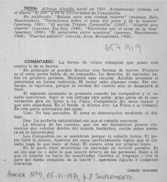 Alfonso Alcalde : [comentario] [artículo] Carlos Olivárez.