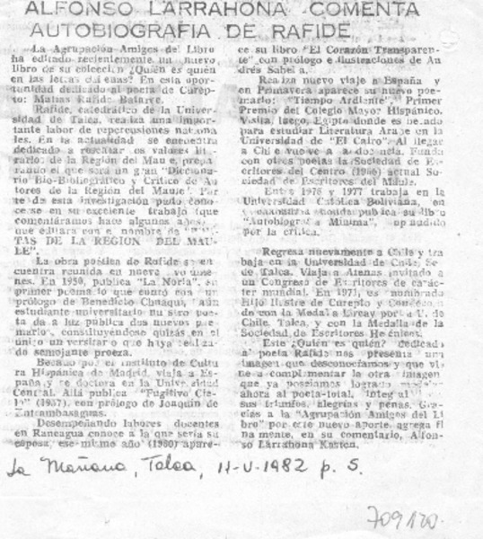Alfonso Larrahona comenta autobiografía de Rafide