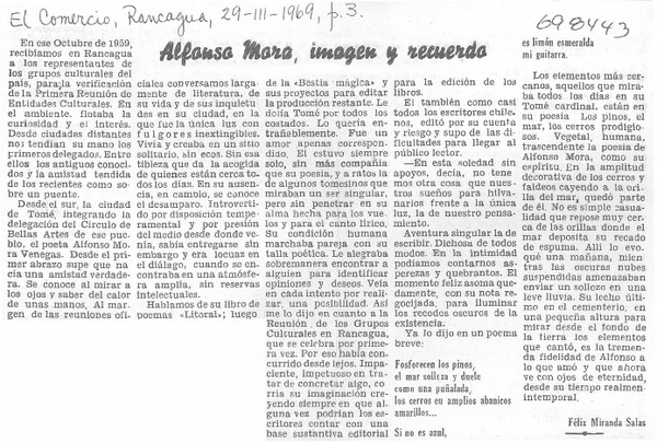 Alfonso Mora, imagen y recuerdo