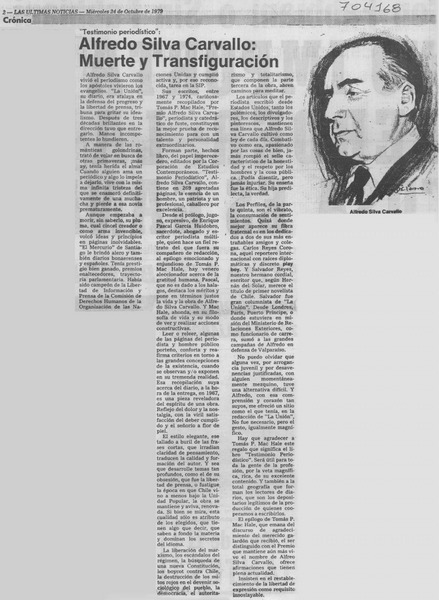 Alfredo Silva Carvallo, muerte y transfiguración.