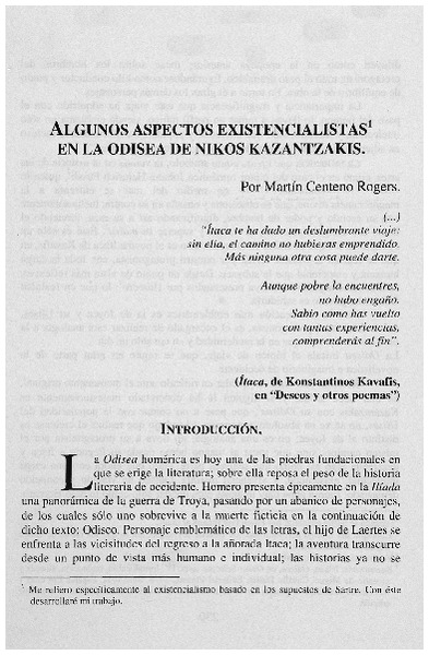 Algunos aspectos existencialistas en la Odisea de Nikos Kazantzakis