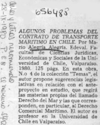 Algunos problemas del contrato de transporte maritimo en Chile.  [artículo]