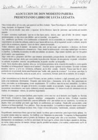 Alocución de don Modesto Parera presentando libro de Lucía Lezaeta  [artículo]