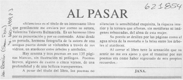 Al pasar  [artículo] Jana