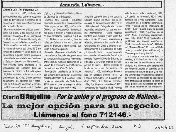 Amanda Labarca  [artículo] Darío de la Fuente D.