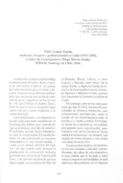Ambiente, bosques y gestión forestal en Chile (1541-2005)