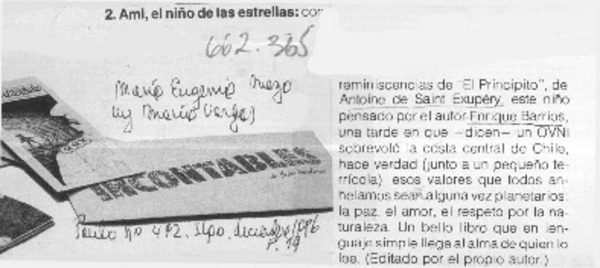 Ami, el niño de las estrellas  [artículo] María Eugenia Meza y María Vargas.