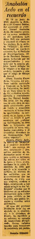Anabalón Aedo en el recuerdo  [artículo] Gonzalo Drago.