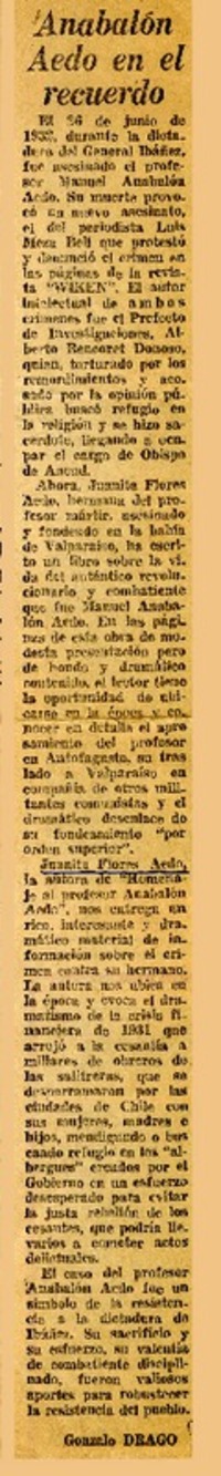 Anabalón Aedo en el recuerdo  [artículo] Gonzalo Drago.