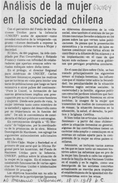Análisis de la mujer en la sociedad chilena.