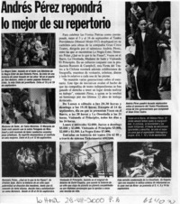 Andrés Pérez repondrá lo mejor de su repertorio  [artículo]