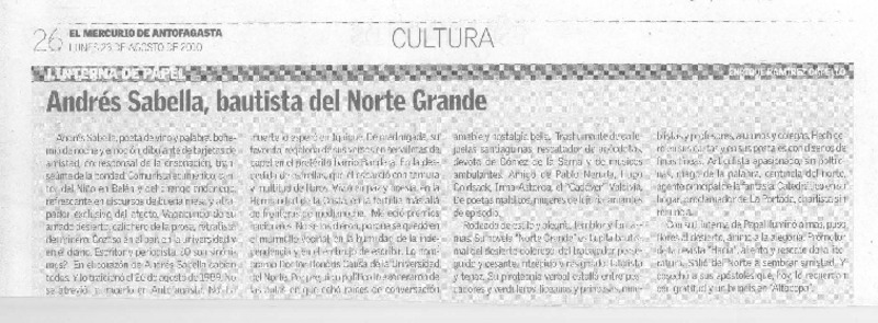 Andrés Sabella, bautista del Norte Grande