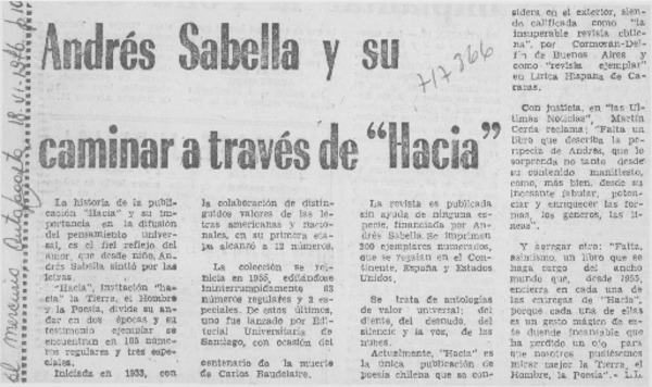 Andrés Sabella y su caminar a través de "Hacia".