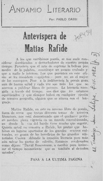 Antevíspera de Matías Rafide