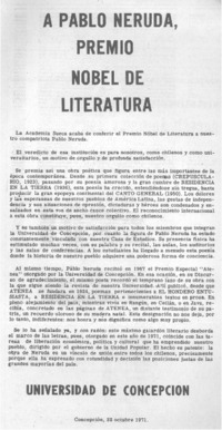 A Pablo Neruda, Premio Nobel de literatura.