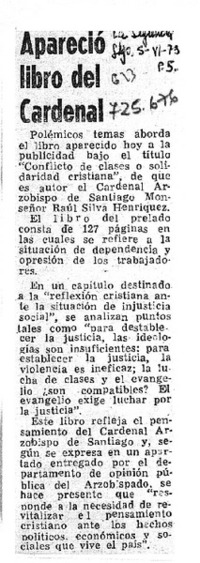 Apareció libro del Cardenal.